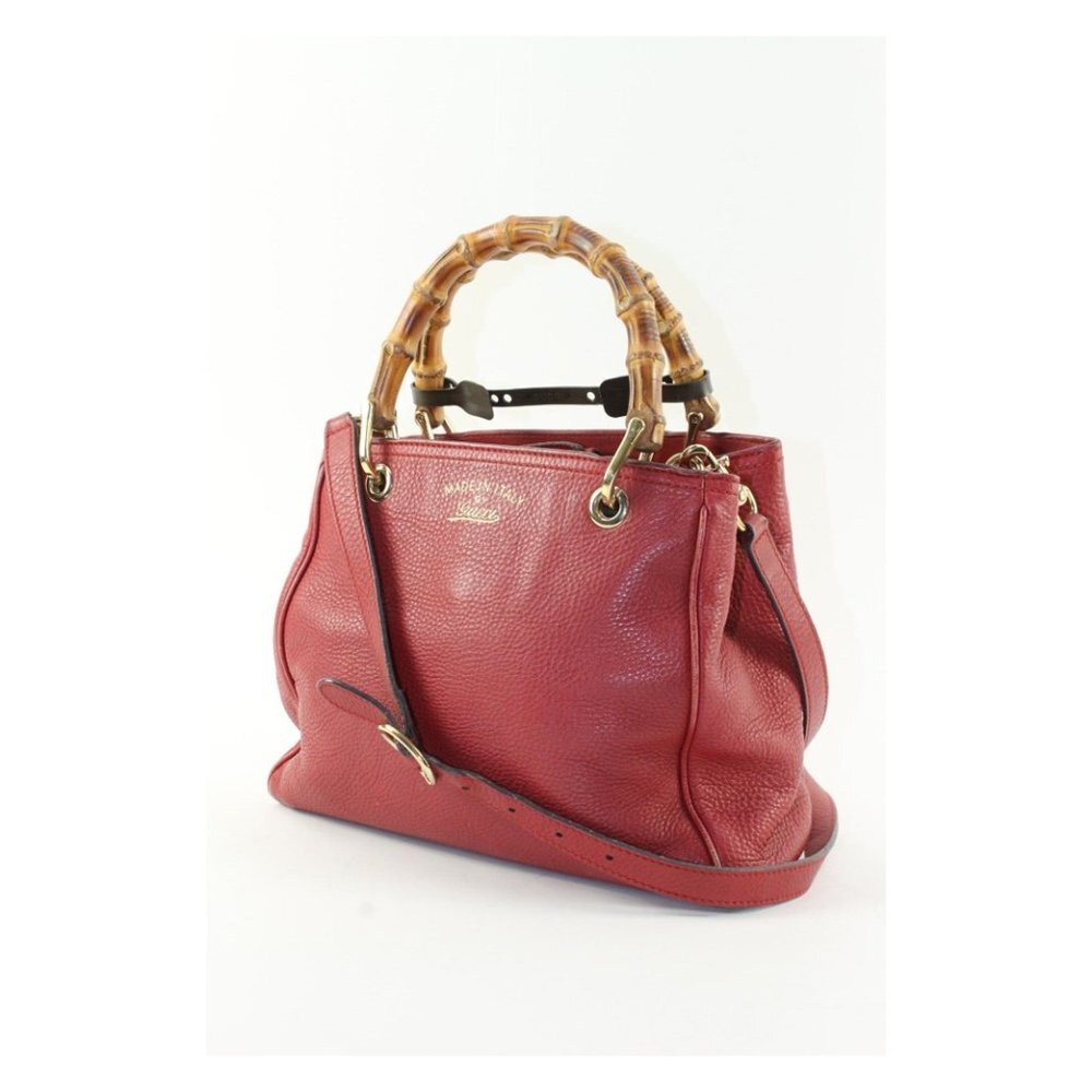 GUCCI Dark Red Bambooo Shooper Tote Leather Medium 2way 3GK1226K